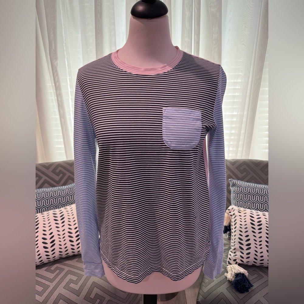 Striped Long Sleeve Tee with Pocket, size small